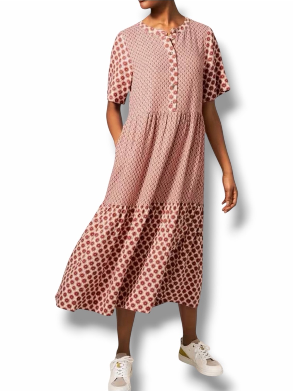 White Stuff Pip Linen Midi Dress In Red Medallion Print US Size 14